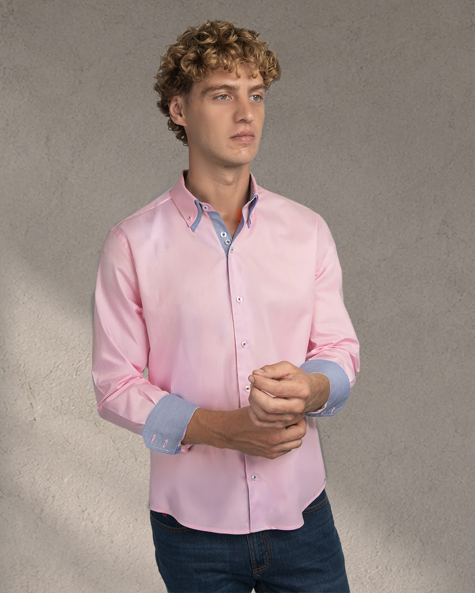 Camisa para Hombre Rosada Milano con Doble Cuello