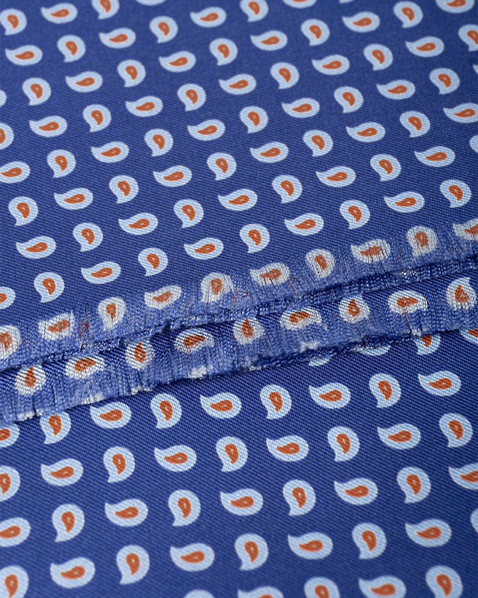 Bufanda - Foulard Color Azul con Microdiseño Naranja