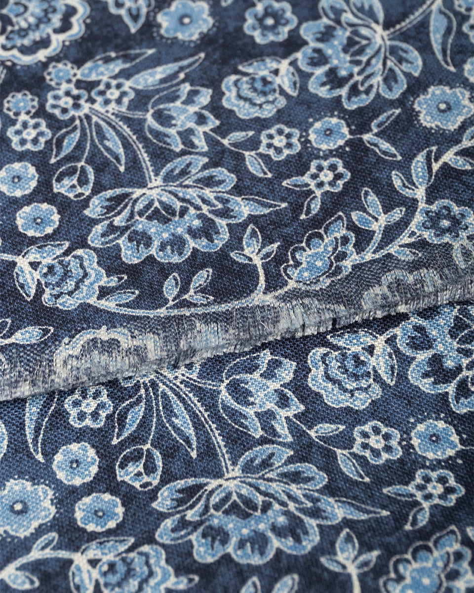 Bufanda - Foulard Color Azul con Diseño Floral