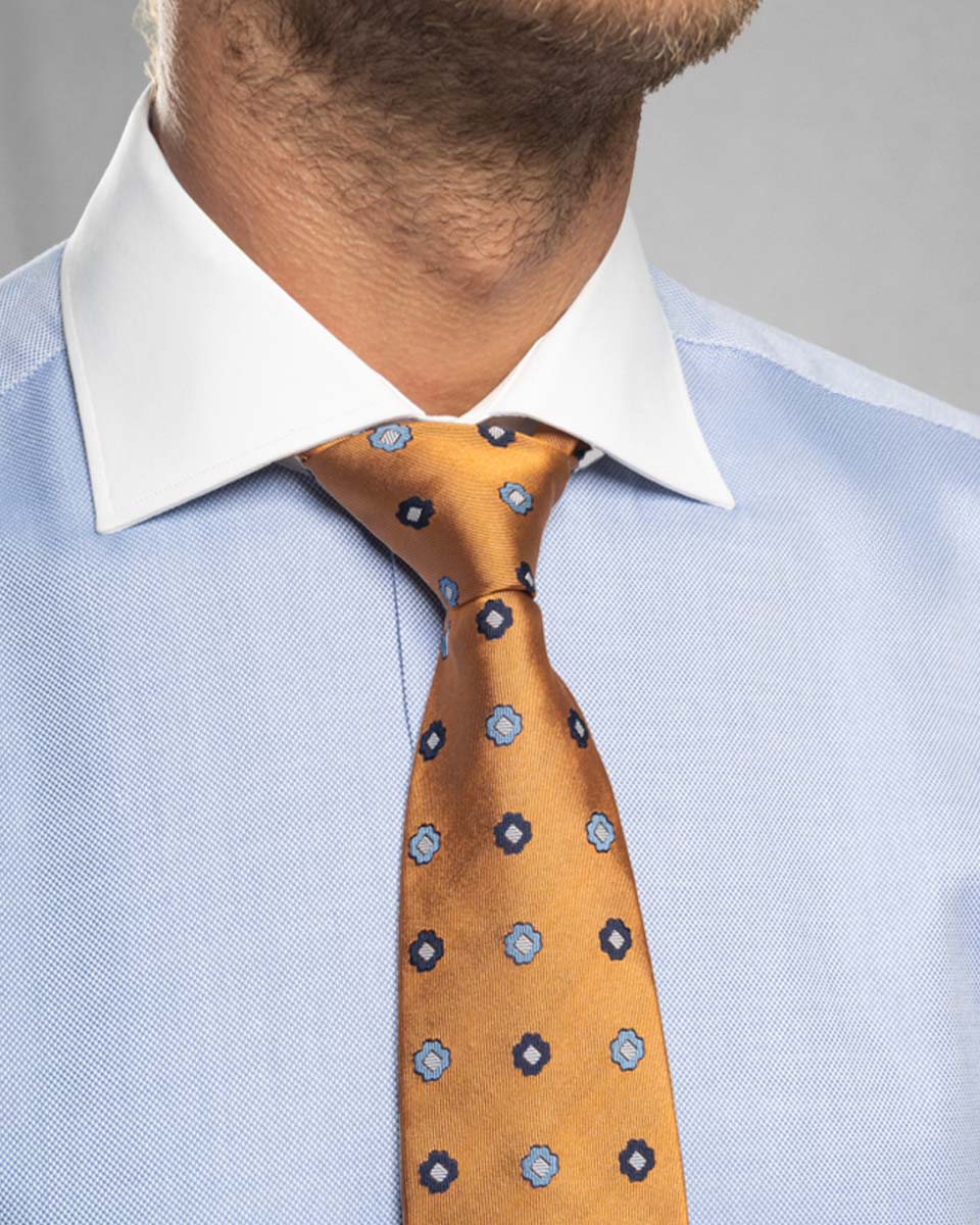 Camisa Vestir - Celeste Tela Premium - Cuello y puño simple Blanco