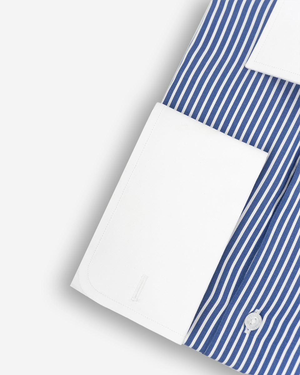 Camisa de Vestir para Hombre Savile - Azulino con Rayas - Cuello y Puño Blanco para Gemelo (Copia)