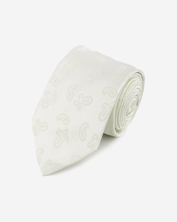 Corbata Color Blanco con Diseño Paisley