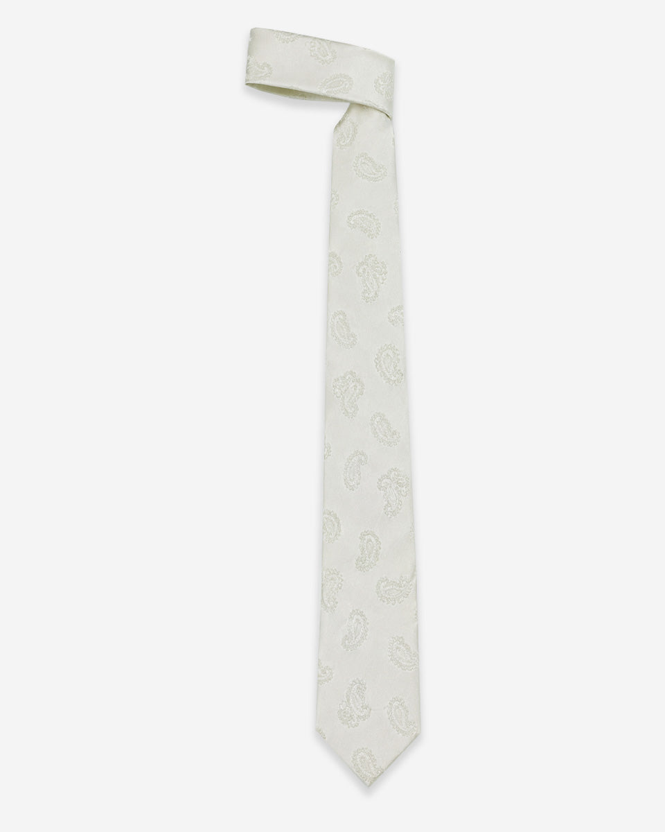 Corbata Color Blanco con Diseño Paisley