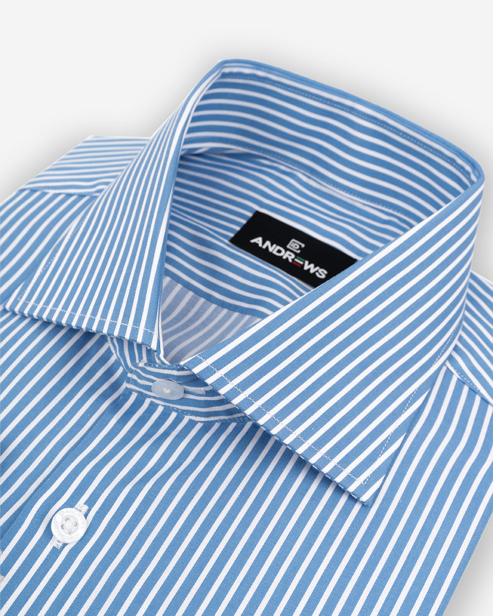 Camisa de Vestir para Hombre Savile - Celeste con Rayas Blancas - Puño gemelo