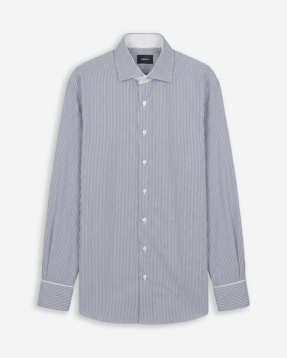 Camisa de Vestir para Hombre Azul a Rayas con Puño Especial