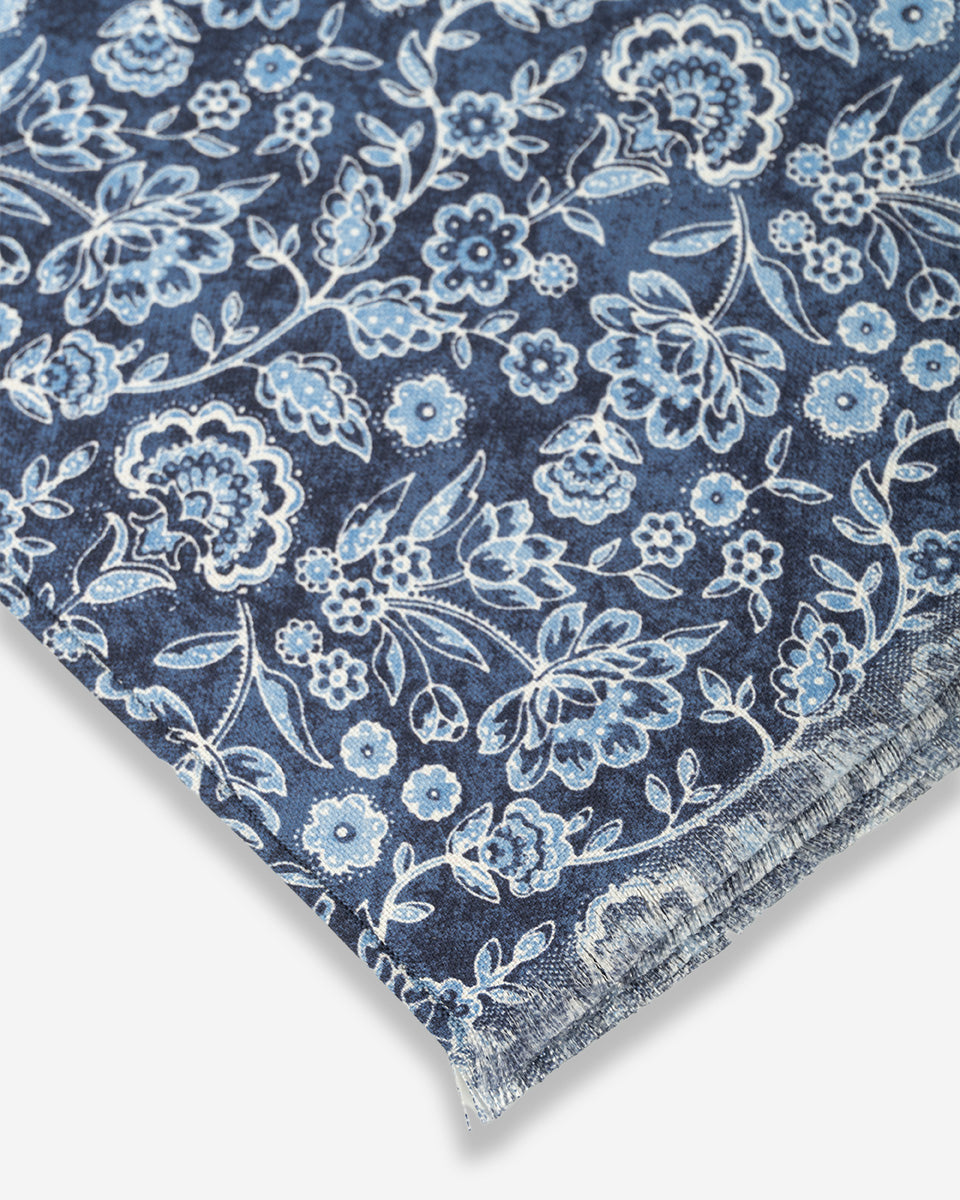 Bufanda - Foulard Color Azul con Diseño Floral