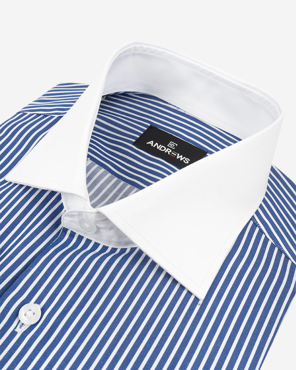 Camisa de Vestir para Hombre Savile - Azulino con Rayas - Cuello y Puño Blanco para Gemelo (Copia)