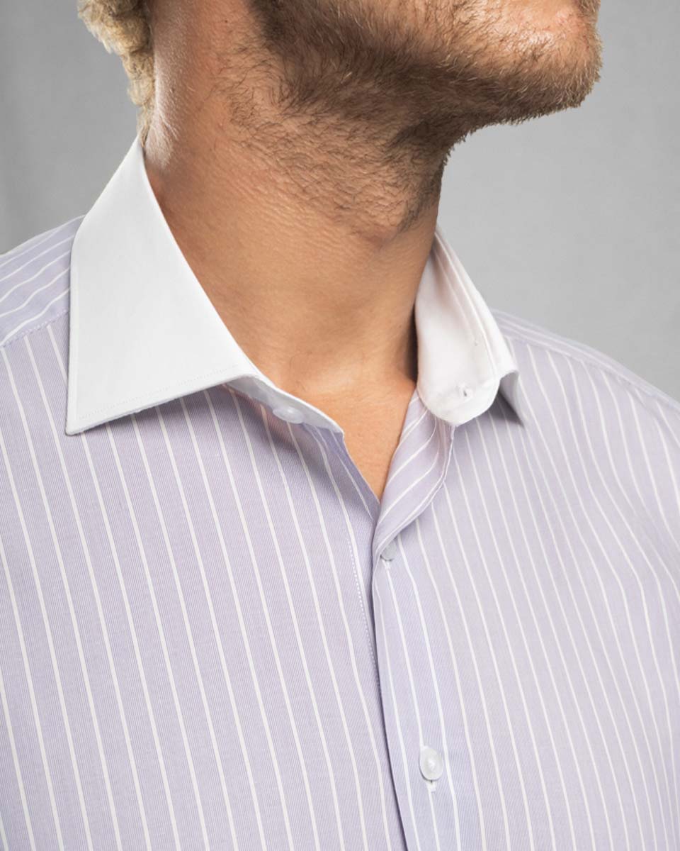 Camisa Vestir - Lila a Rayas Cuello y puño gemelo Blanco