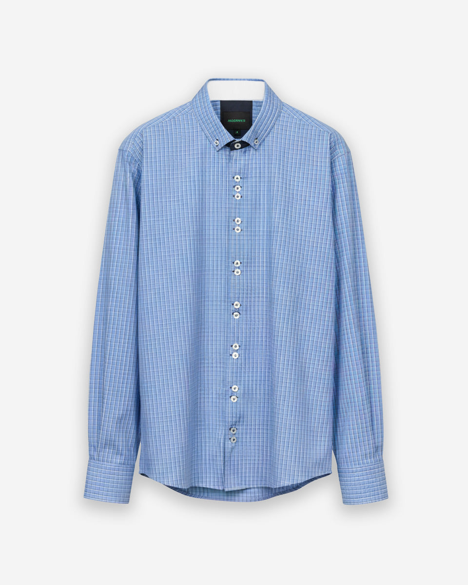 Camisa para Hombre de Algodón Pima Celeste a Cuadros | Colección inspirada en Arezzo