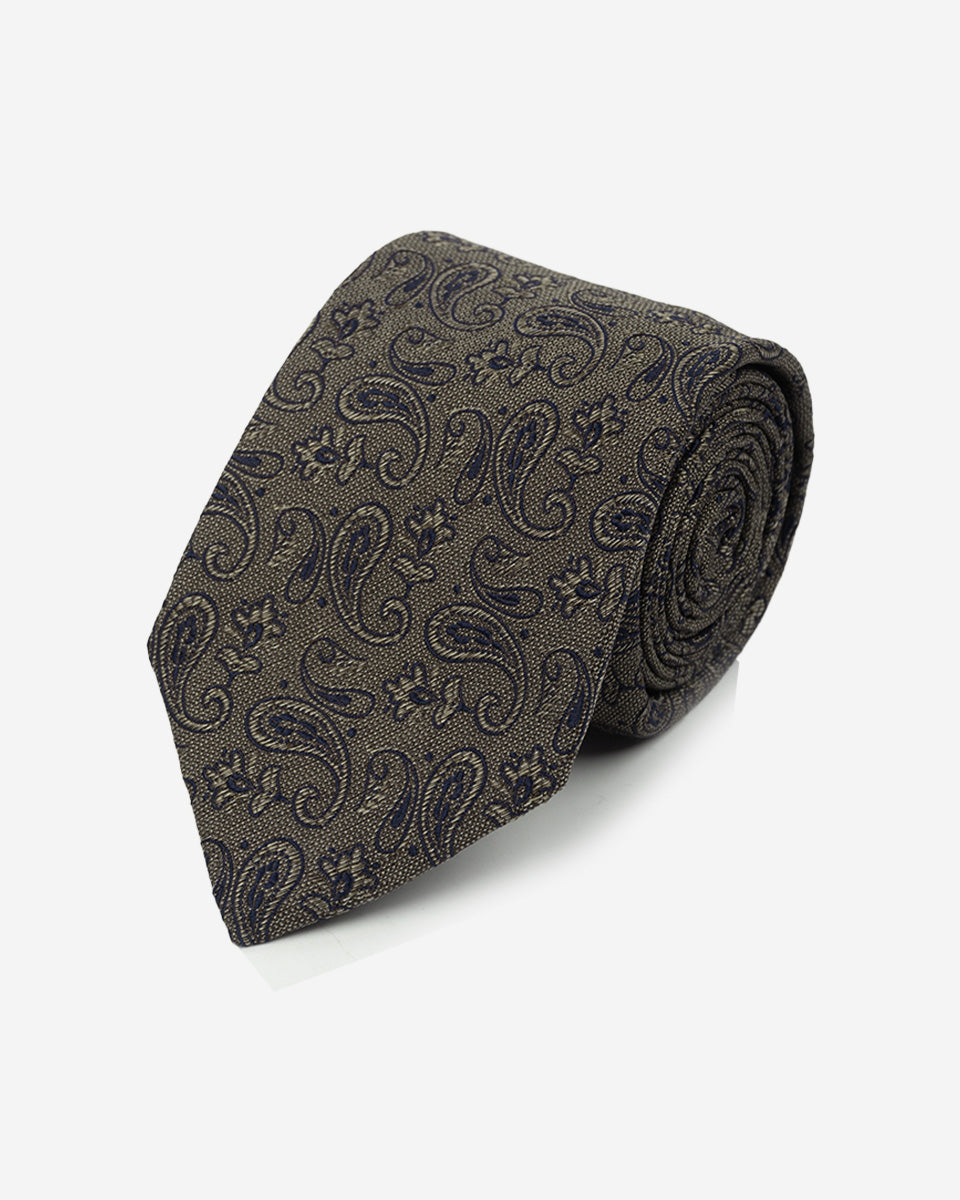 Corbata Color Marrón con Diseño Paisley Azul