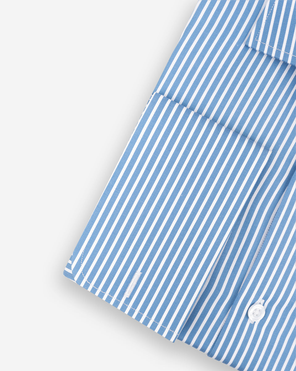 Camisa de Vestir para Hombre Savile - Celeste con Rayas Blancas - Puño gemelo