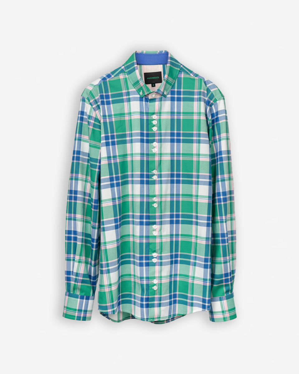 Camisa para Hombre de Algodón Pima Verde a Cuadros | Colección inspirada en Arezzo