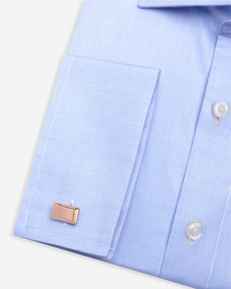 Dobby Dress Shirt - Italian Collar, Double Cuff, Regular Wear, Light Blue