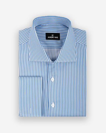 Camisa de Vestir para Hombre Savile - Celeste con Rayas Blancas - Puño gemelo