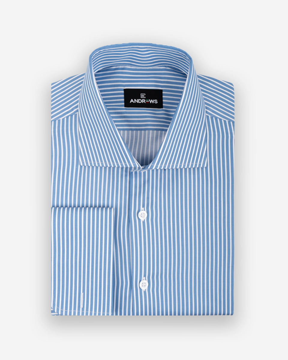 Camisa de Vestir para Hombre Savile - Celeste con Rayas Blancas - Puño gemelo