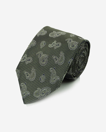Corbata Color Verde Olivo con Diseño Paisley
