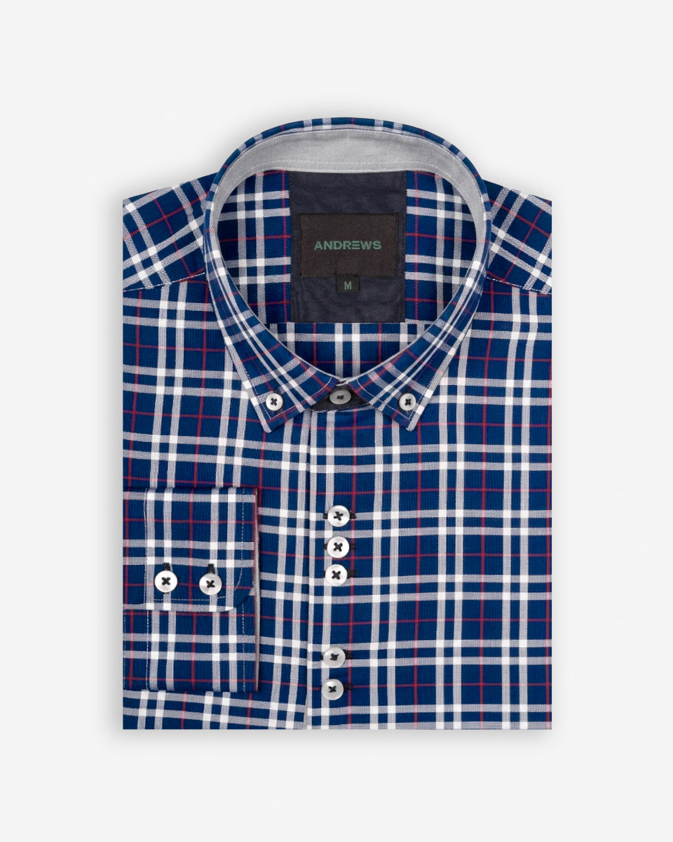 Camisa para Hombre de Algodón Pima Azul a Cuadros | Colección inspirada en Arezzo