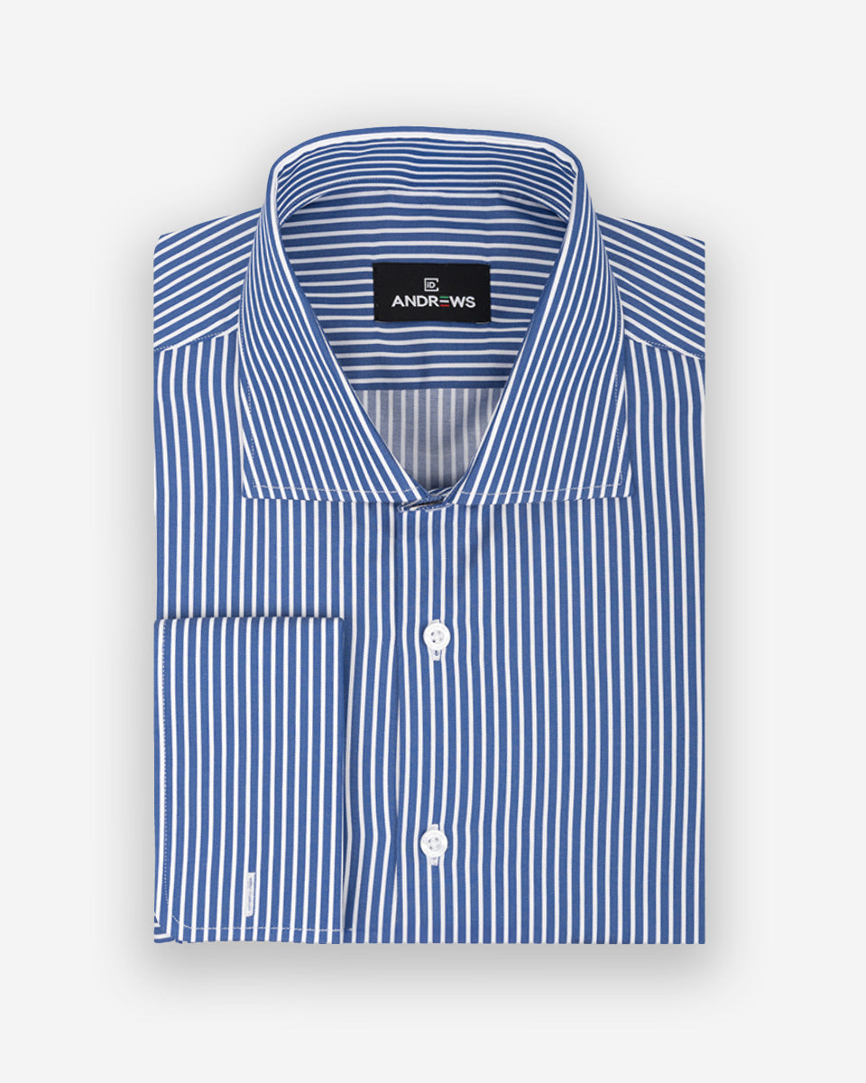 Camisa de Vestir para Hombre Savile - Azulino con Rayas Blancas - Puño gemelo