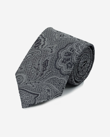 Corbata Color Gris con Diseño Paisley Azul