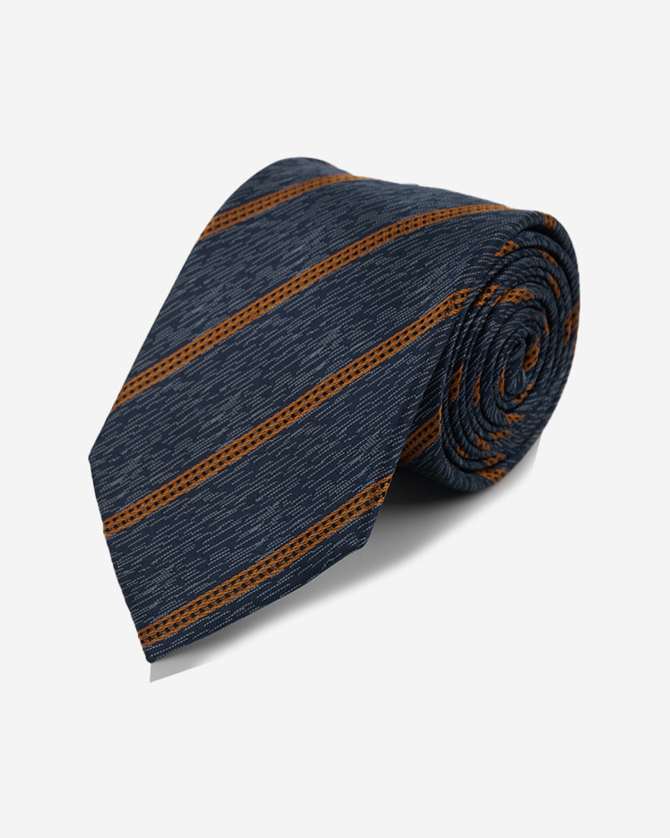 Corbata Color Azul Acero con Rayas Naranjas