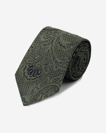 Corbata Color Verde con Diseño Paisley Azul