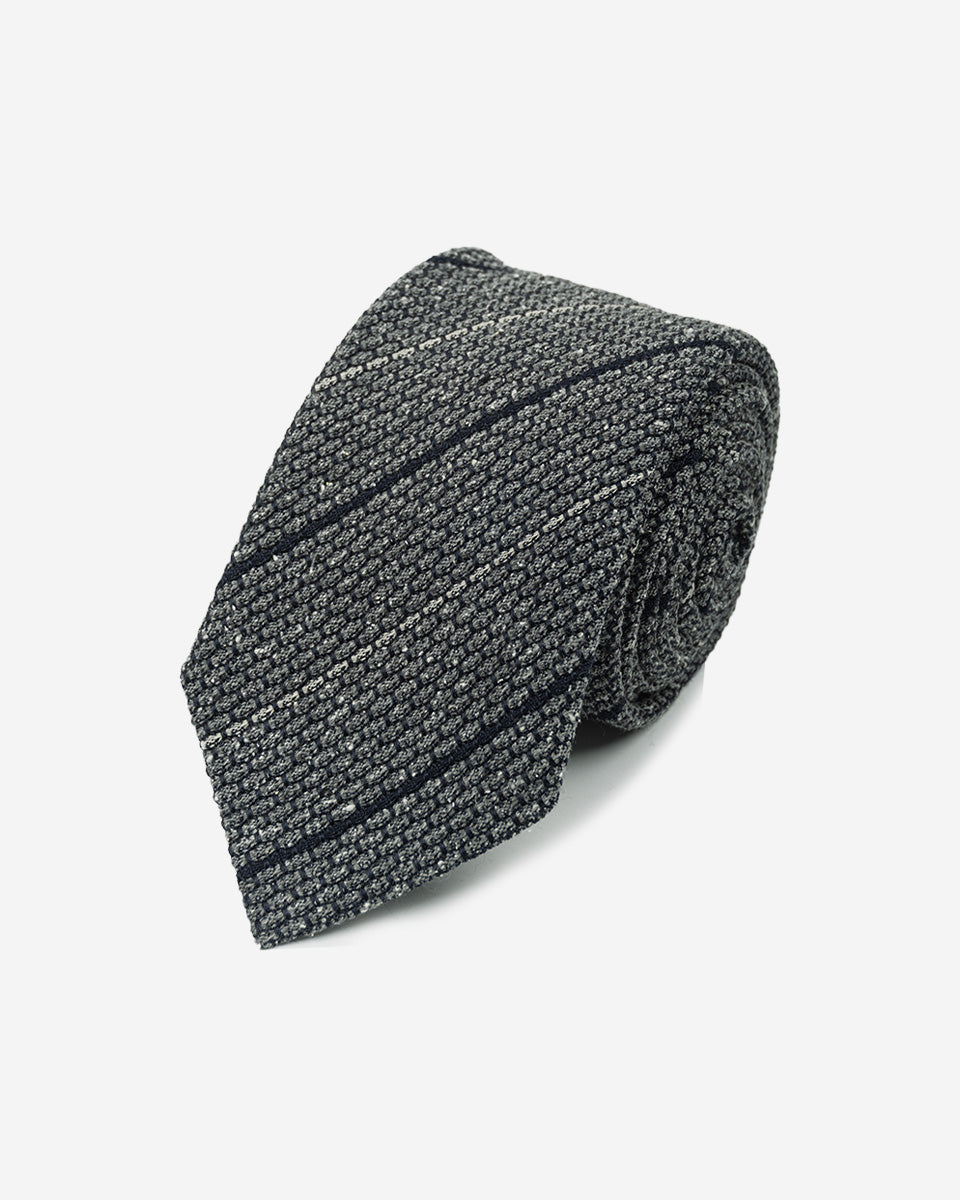 Corbata Color Gris Texturizado con Rayas Azules