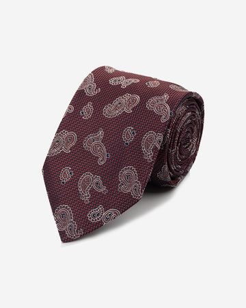 Corbata Color Guinda con Diseño Mini Paisley