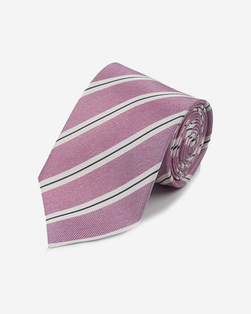Corbata Color Rosada con Líneas Blancas y Negras