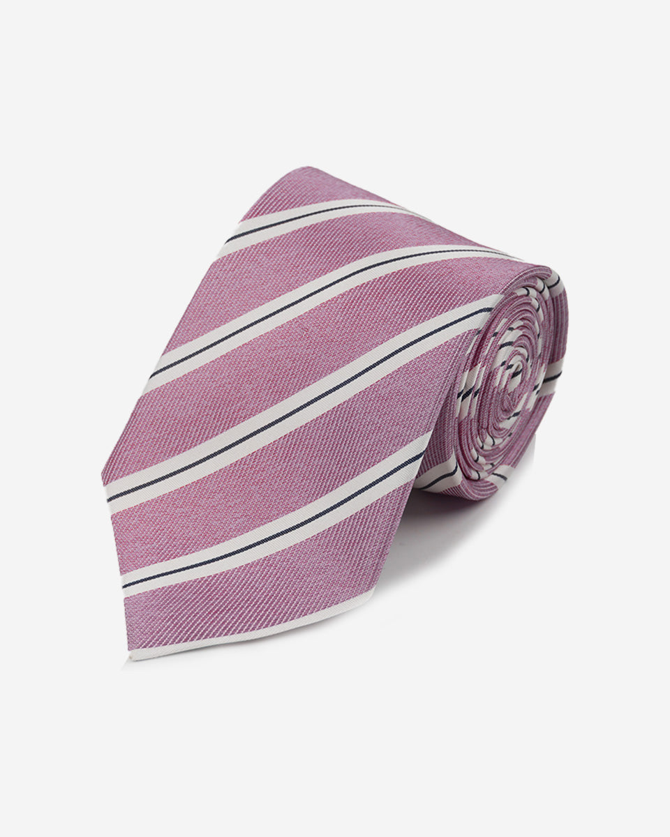Corbata Color Rosada con Líneas Blancas y Negras