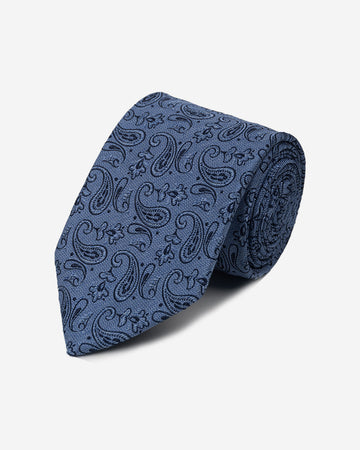 Corbata Color Celeste con Diseño Paisley Azul