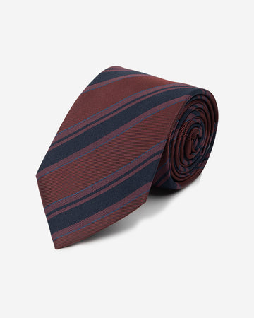 Corbata Color Vino con Diseño de Rayas Azules