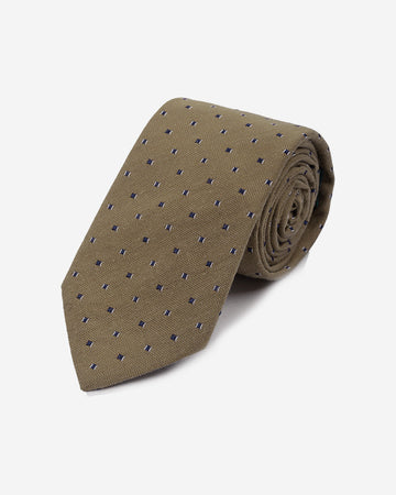 Corbata Color Marrón Claro con Diseño de Cuadros Azules