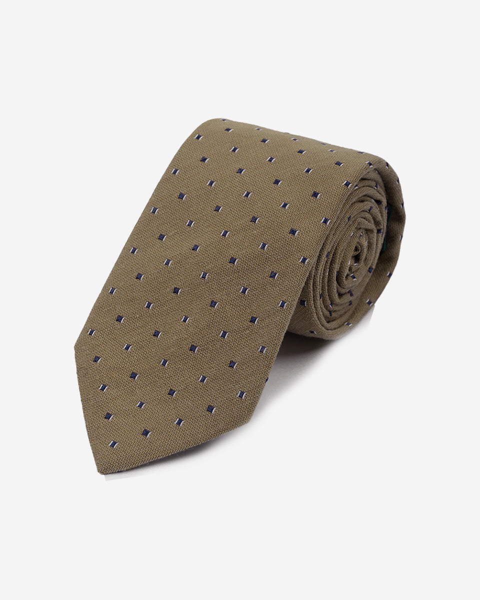 Corbata Color Marrón Claro con Diseño de Cuadros Azules