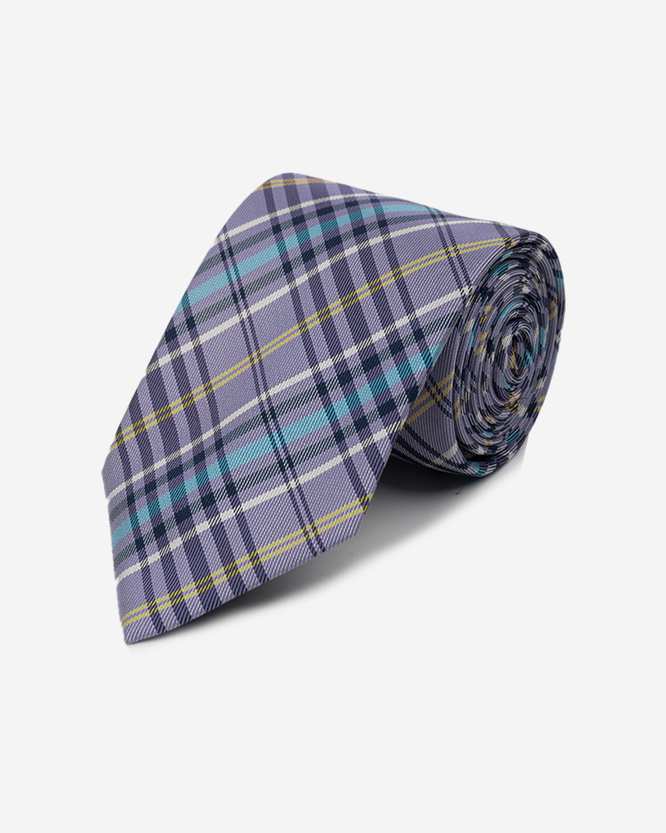 Corbata Lila con con Rayas Celeste, Amarilla y Blancas