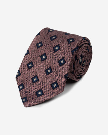 Corbata Color Palo Rosa con Cuadros Azules