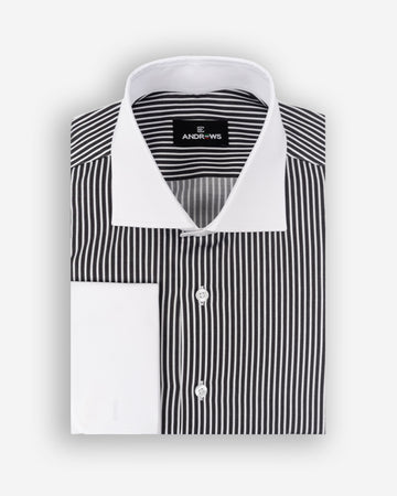 Camisa de Vestir para Hombre Savile - Negro con Rayas - Cuello y Puño Blanco para Gemelo