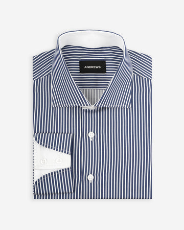 Camisa de Vestir para Hombre Azul a Rayas con Puño Especial