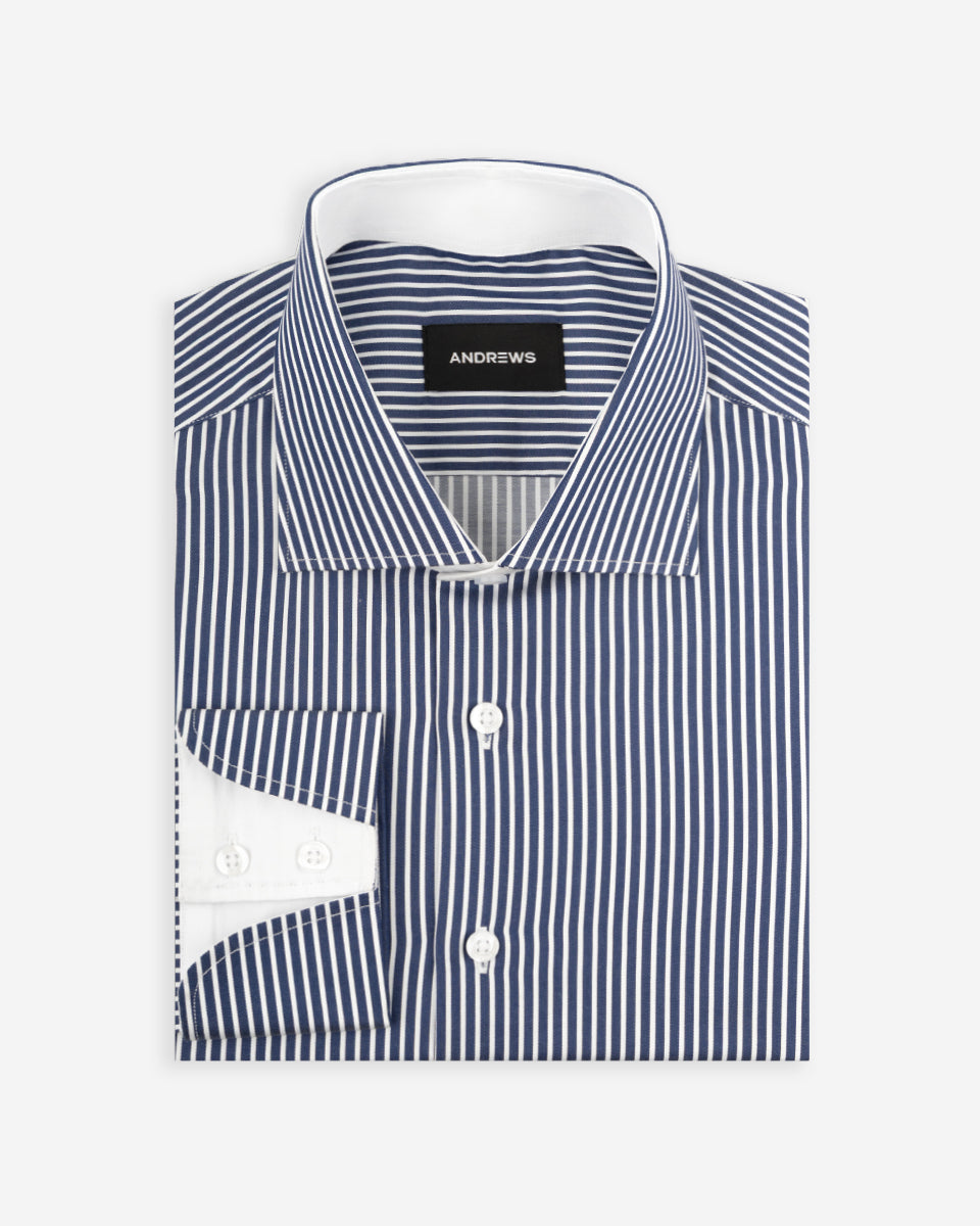 Camisa de Vestir para Hombre Azul a Rayas con Puño Especial