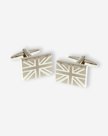 Gemelos Rectangulares Plateados con Diseño UK