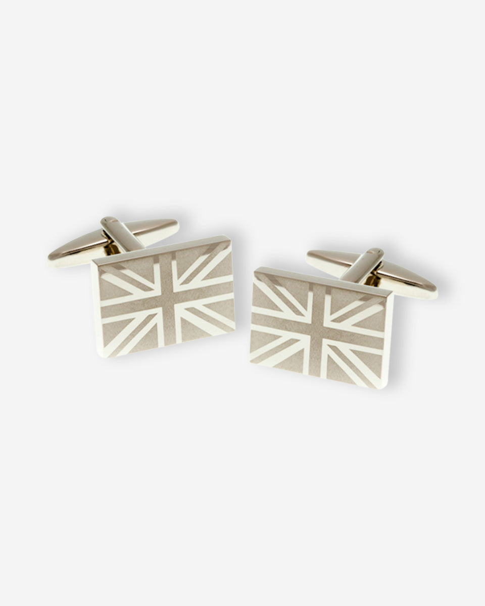 Gemelos Rectangulares Plateados con Diseño UK