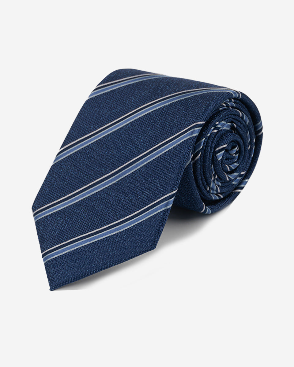 Corbata Color Azul con Rayas Azul Marino, Blanco y Celeste