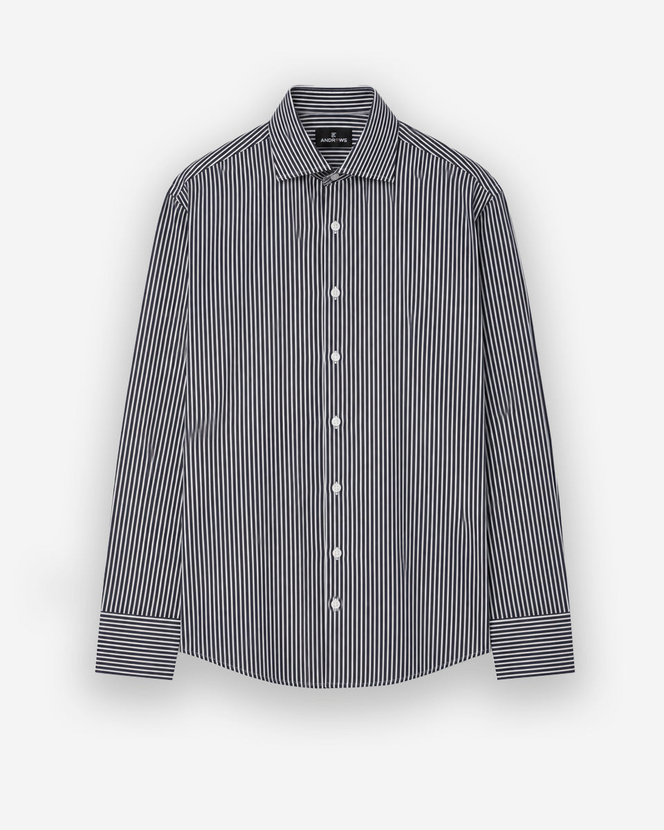 Camisa de Vestir para Hombre Savile - Negro con Rayas Blancas - Puño gemelo