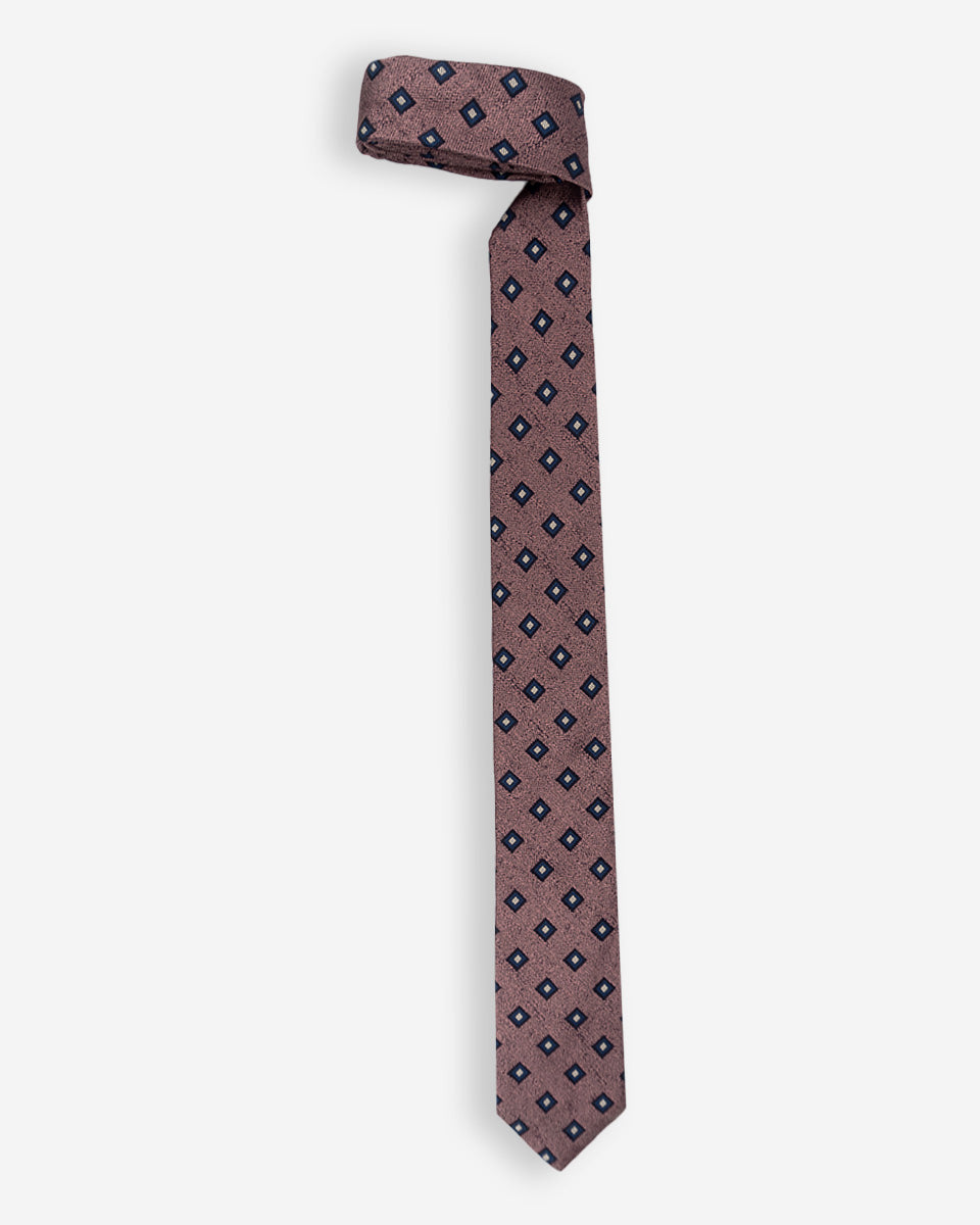 Corbata Color Palo Rosa con Cuadros Azules