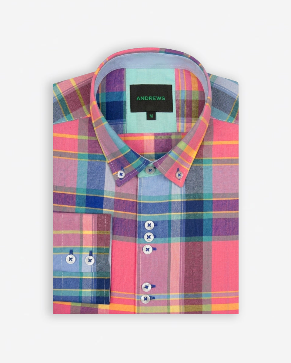 Camisa para Hombre de Algodón Pima Rosado a Cuadros | Colección inspirada en Arezzo