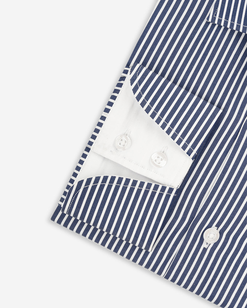 Camisa de Vestir para Hombre Azul a Rayas con Puño Especial
