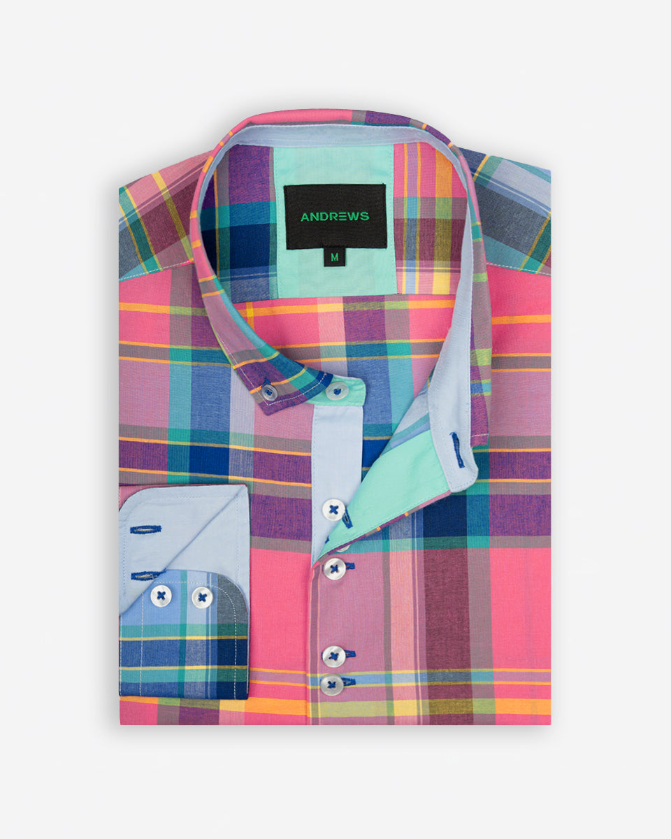 Camisa para Hombre de Algodón Pima Rosado a Cuadros | Colección inspirada en Arezzo