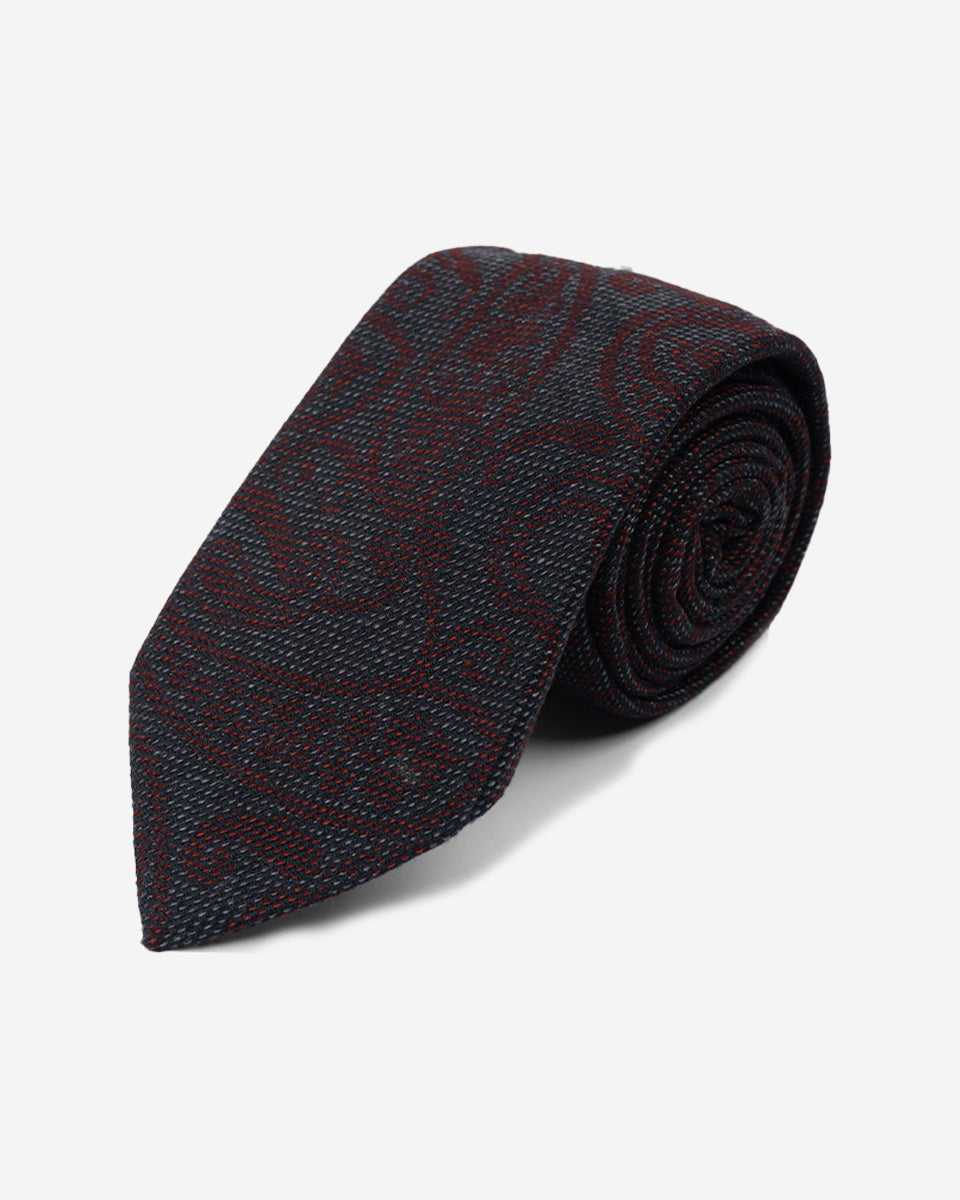 Corbata Color Gris Oscuro con Diseño Paisley Guinda