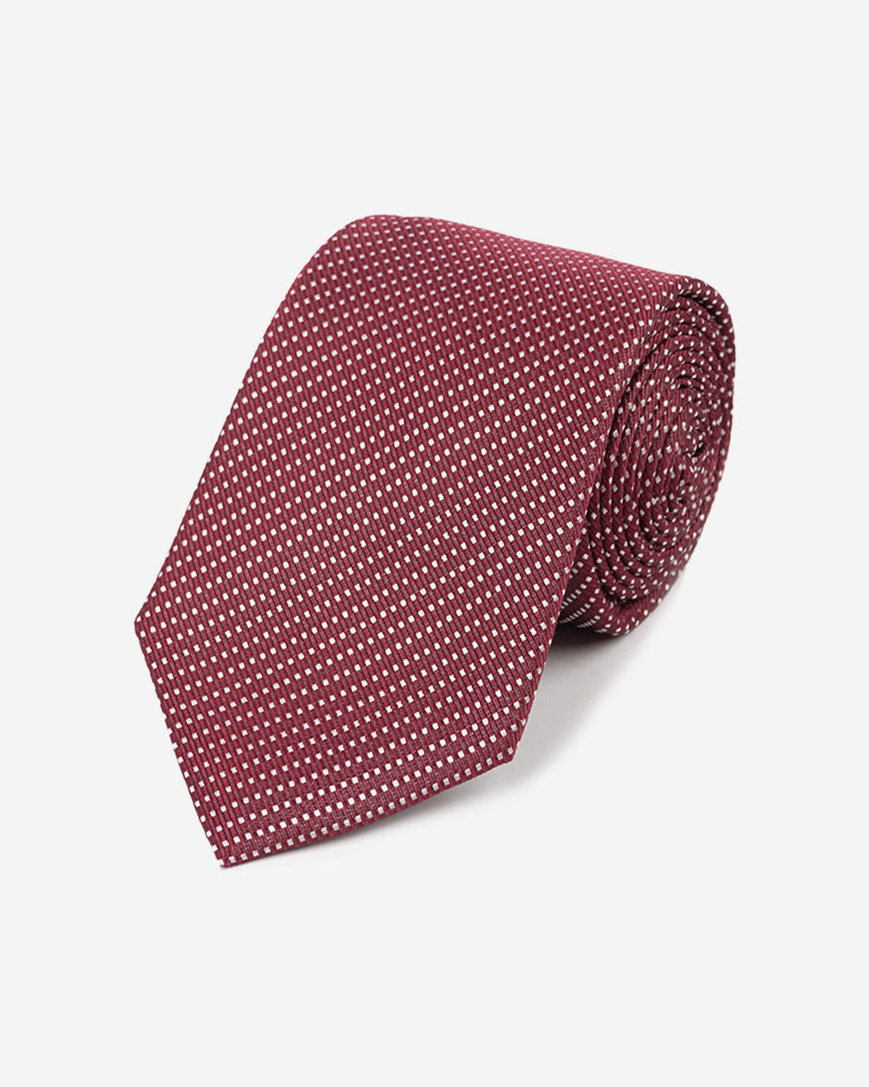 Corbata Color Rojo Carmesí con Puntos Blancos