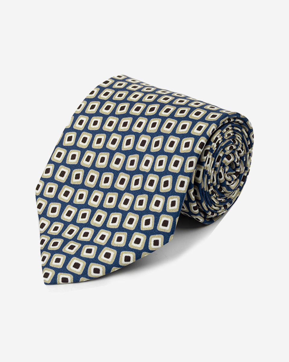 Corbata Color Azul con Cuadros Marrones