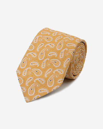Corbata Color Naranja con Diseño Paisley y Puntos Azules